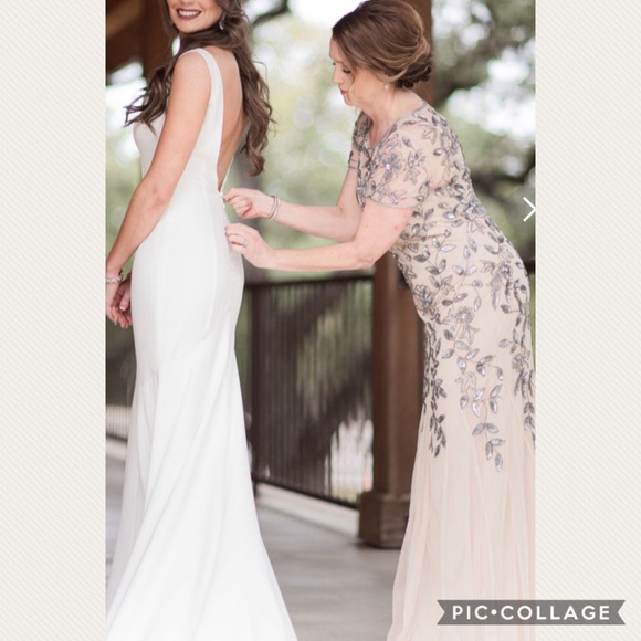 Adrianna Papell plus size beaded floral godet short sleeves long gown - Picture 7 of 16